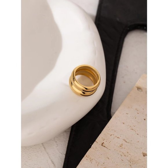 NEW 18K Gold Plated Wide Double Band Ring - Picture 3 of 9